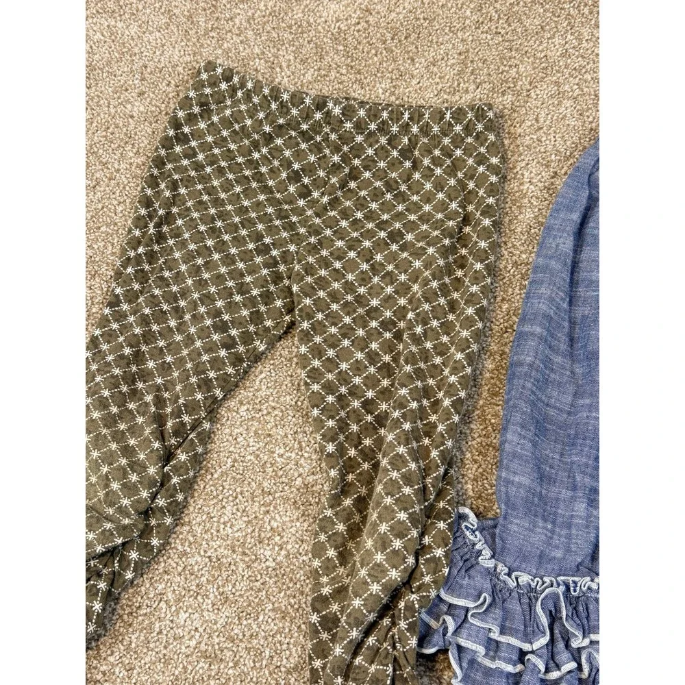 LOT Girls 3T Leggings Mustard Pie Ruched Cheeky Plum Ruffle Capris Olive Blue